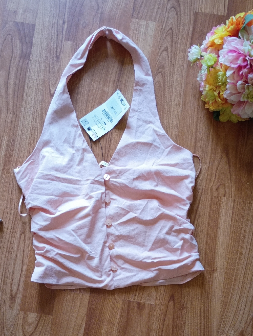 Zara Light Pink Halter Button-Front Crop Top